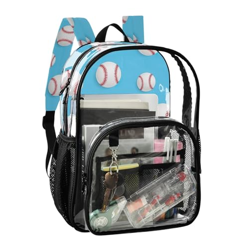 White Baseballs Red Stripes Blue Travel Clear Bags for Women Boys Backpacks for Girls Approved Shoulder Bag2