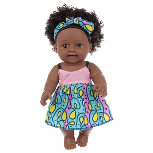 Mskmnkot Black Baby Dolls 12 '' Vinyl Soft & Safe Realistic Baby Curls Reborn for Boys Girls Gift, Estilo 1