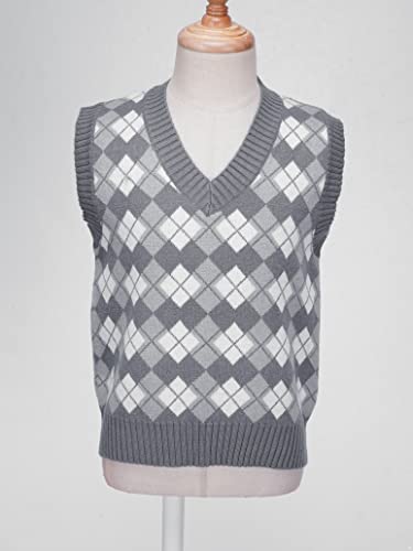 Kids Girls Sleeveless V-neck Plaid Printed Knit Sweater Vest Tops Autumn Casual Pullover Waistcoat4
