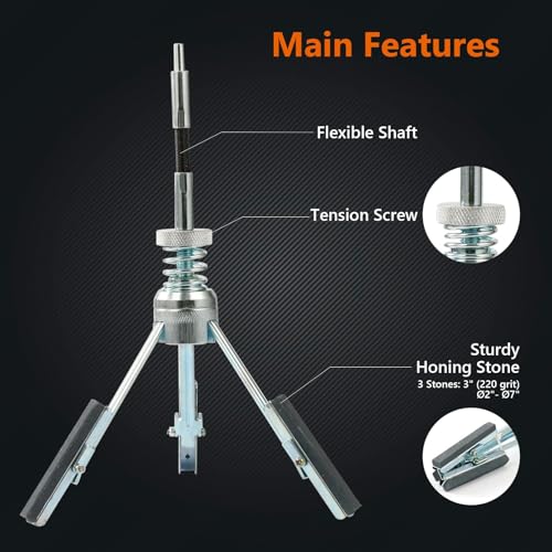 BOOMSTART Motorzylinder-Honwerkzeug, einstellbarer Entglaser 50,8-165,1 mm (2- 6-1/2) mit 3x 76,2 mm (3) Honsteinen, 220er Körnung, Zylinderhobel für Motor- & Bremszylinder