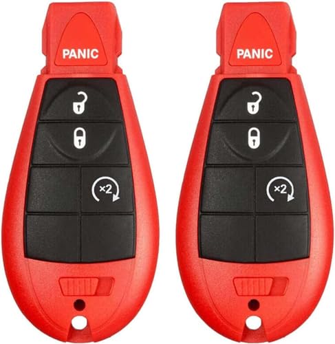 2 New Red 4 Buttons Remote Start Car Key Fob Fobik Shell / CASE IYZC01C for Dodge Challenger Charger Durango Chrysler Town Country Grand Caravan Journey & Ram (No Electronics or Chip Inside)
