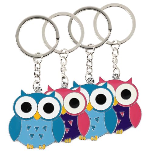 Mecmbj Porte Clef Hibou, 4 Pièces Porte Clé en Bronze Vintage, Hibou Porte Bonheur Keychain pour La Famille, Les Amis, Les Couples(rouge, bleu)