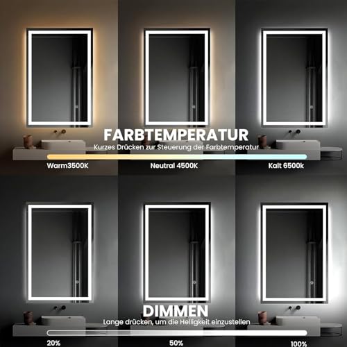 Trintion LED Badspiegel mit Beleuchtung Badezimmer Wandspiegel Badezimmerspiegel Anti-Beschlag mit Touch-Schalter Energiesparend Lichtspiegel (70x50cm Mit Touch-Schalter) 2