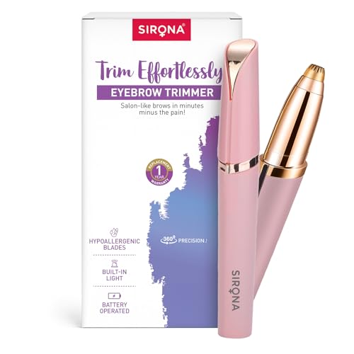 Image of Sirona Eyebrow Trimmer Machine for Women - Pack of 1 | Built-in Light | Pain-Free Brow Shaping | Battery Operated | Hypoallergenic Blades | 360 Precision Tip | 1-Year Replacement Warranty