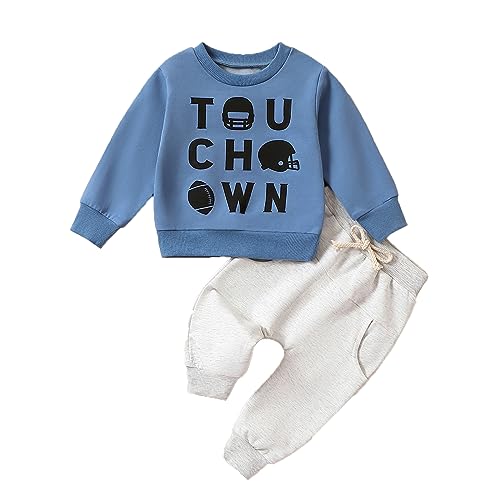 Image of fhutpw Baby Boy Clothes Fall 6 12 18 24 Months Football Long Sleeve Pullover Tops & Pant Sets Toddler Winter Outfits