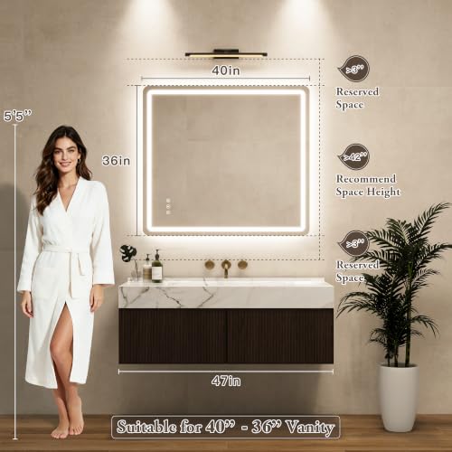 Image of 40 inch x 36 inch Led Bathroom Mirror with Lights, Anti-Fog & Tri-Color Lighting - Wall Mounted Shaving Mirror with Touch Sensor, Waterproof & Smart LED Vanity Mirror,Tempered Glass, Dimmable Smart Mirror