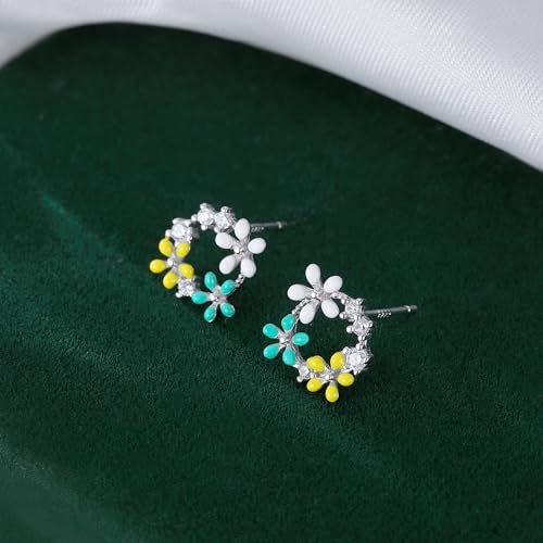 Reffeer Solid 925 Sterling Silver CZ Flower Stud Earrings for Women Teens Flower Spring Stud Earrings4