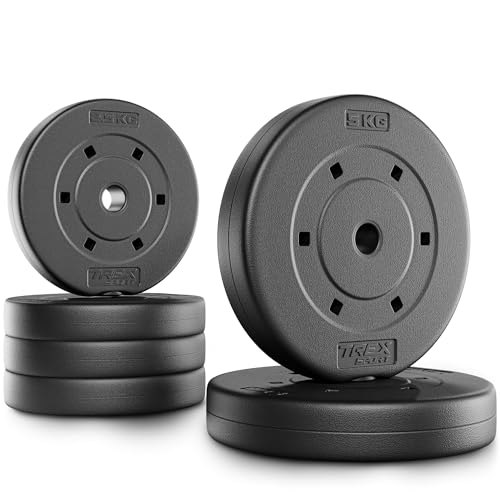 TREX SPORT Hantelscheiben Set 20 kg|Kunststoff Gewichte 25 mm |...