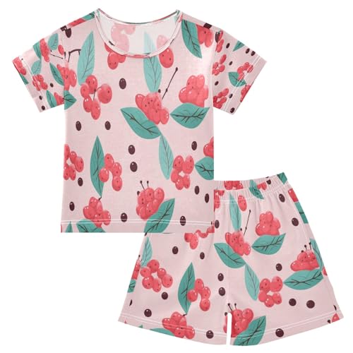 Red Fruit Kids Pjs Set Boys Girls Summer Short-Sleeve Sleepwear Pajamas 2PCS