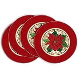 Artoid Mode Watercolor Poinsettia Red Christmas Round Placemats Set of 4, 15 Inch Winter Xmas Holiday Round Table Mats for Dining Decoration