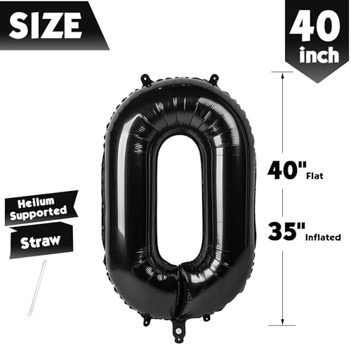 Image of 40 Inch Black Number 0 Balloon Birthday Party Decorations for Men & Women