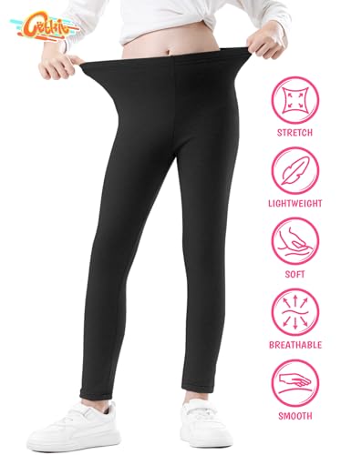 Girls Black Leggings - Comfortable Stretchy Soft Toddler Pants, Black, 12-14 Years3