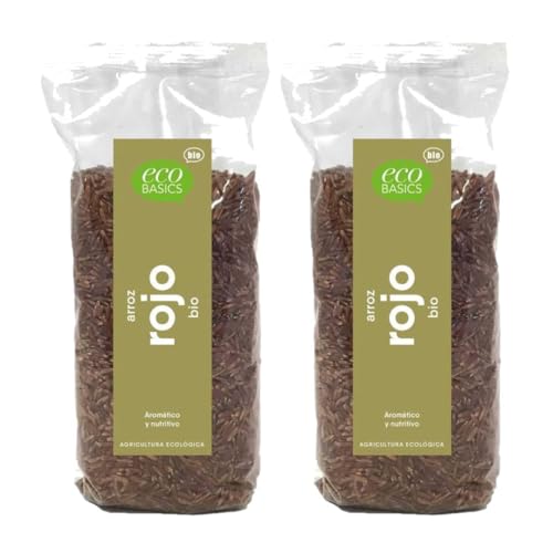 Pack 2 Arroz Rojo Djavakika EcoBasics Bio 500 g, arroz ecológico de sabor anuezado y terroso, ideal para ensaladas y pilafs, 1 kg total, grano integral aromático