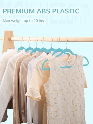 Image of Slim Plastic Hangers for Clothes - Heavy Duty Non-Velvet Hangers with 360 Swivel Chrome Hook & Non Slip Notches - Ideal for Dresses Coats Shirts Jackets & More (Aqua, 30)