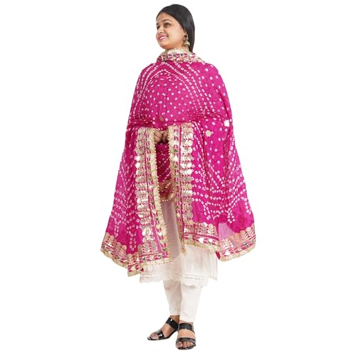 IGH Rajasthani Bandhani Dupatta – Bandhej Print with Gota Patti Border | Festive & Wedding Wear Dupatta Gift (1 Pcs)3