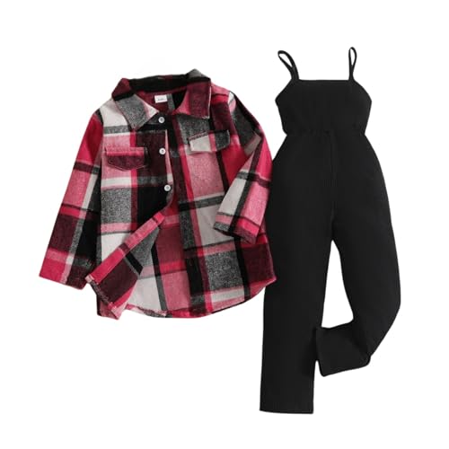 Image of Toddler Girl Clothes Plaid Long Sleeve Button Down Shirt Corduroy Overall Jumpsuit Girls Fall Winter Outfit Set