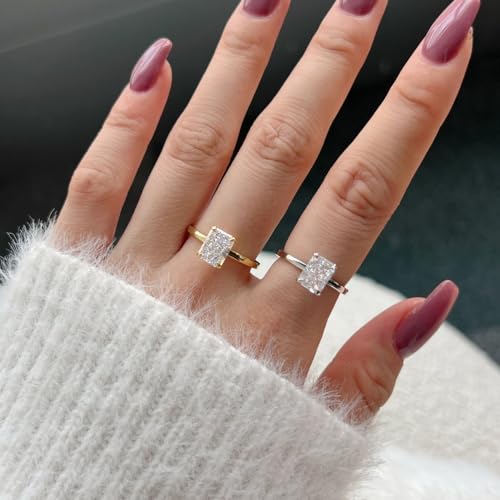 2CT Lab Grown Diamond Wedding Band, Radiant Cut Engagement Rings for Woman, D Color VVS1 18K White Yellow Gold Vermeil Promise Ring, Simulated Diamond Ring4