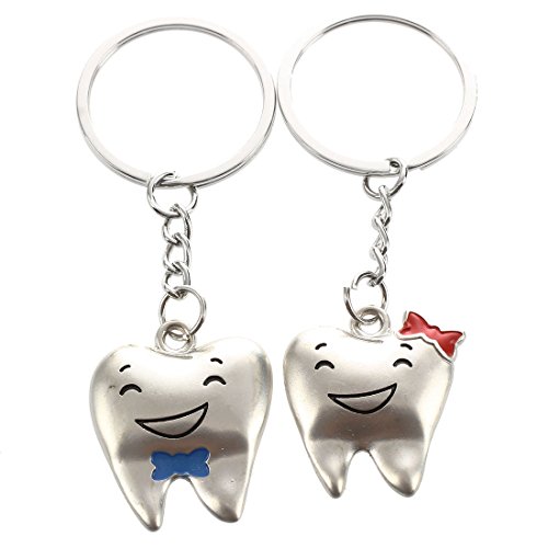Llaveros de amantes - SODIAL(R)Llaveros Anillo de llave de colgante de diente de dibujos animados acento de lazo de par de amantes Tono plateado
