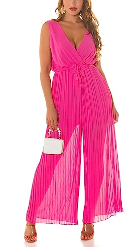 Koucla Wickel V-Neck Plissee Maxi Jumpsuit semi-transparent mit Gürtel One...