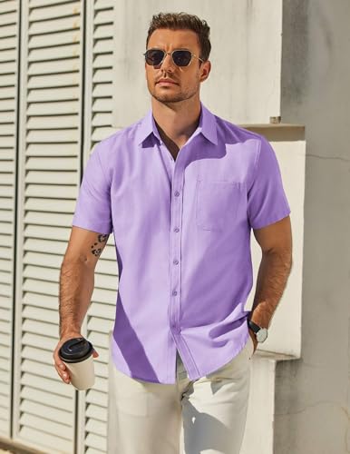 COOFANDY Mens Button Down Short Sleeve Shirt Casual Dress Shirt Untucked Summer Shirts with Pocket3