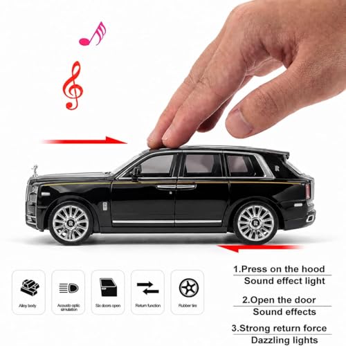 Image of Umadiya Rolls Royce Cullinan 1:36 Scale Model Car Exclusive Alloy Metal Car Die-cast Scale Model Pullback Toy with Openable Doors & Light Music Best Gifts Toys Kids【Colors as Per Stock】