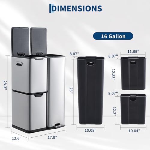 Caneca de basura triple 16 gal acero inoxidable miniatura 6