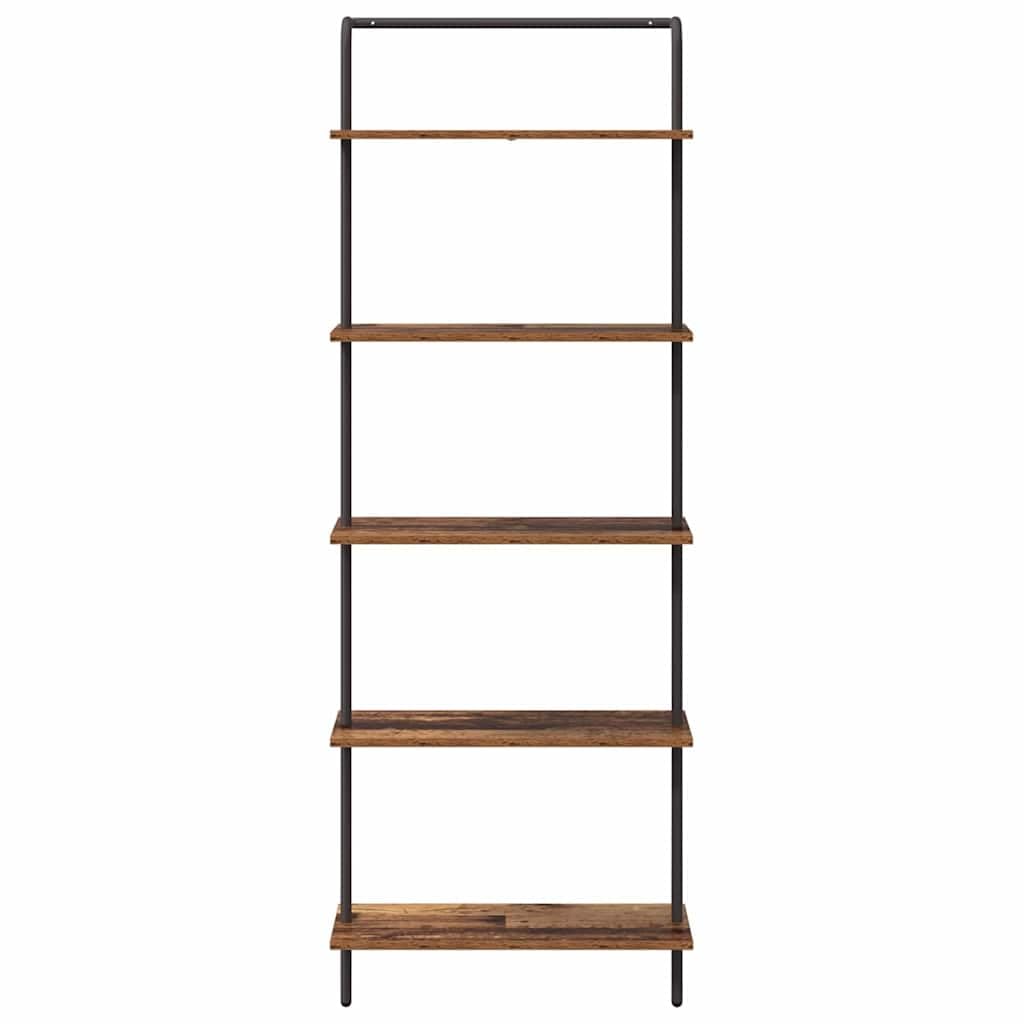 Bücherregal 5 Ebenen 60 x 24 x 168 cm Holzwerkstoff Altholz Stahlständer Standregal Wandregal Raumteiler