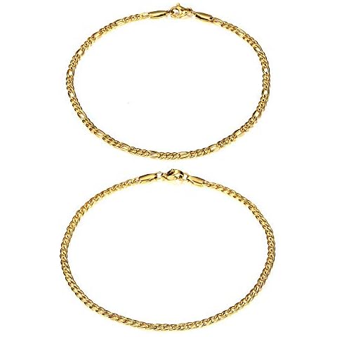 Hermah 2pcs Anklet Set for Women Girls 3mm Stainless Steel Rope Curb Figaro Marinar Chain Anklet Length 10inch 25.40 cm Cover