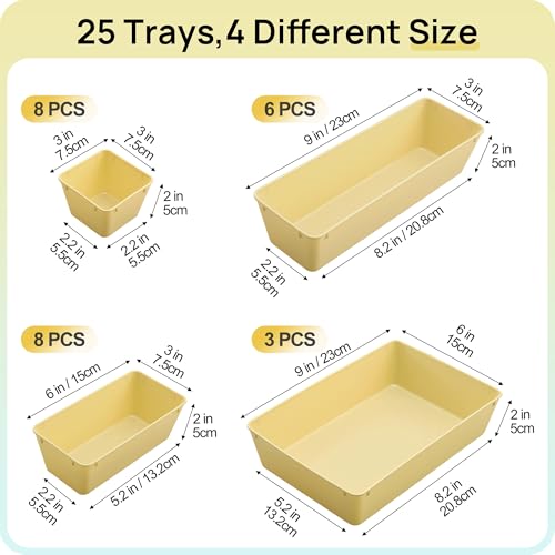 Image of Vtopmart 25 PCS Plastic Drawer Organizers Set, 4-Size Versatile Bathroom and Vanity Drawer Organizer Trays, Storage Bins for Makeup, Bedroom, Kitchen Gadgets Utensils and Office
