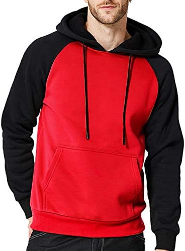 Men Novelty Color Block Hoodies Cozy Sport Outwear Lightweight Long-Sleeve Hooded Sweatshirt, Red-M