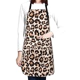 Perinsto Leopard Print Waterproof Apron With 2 Pockets Cheetah Animal Kitchen Chef Aprons Bibs For Cooking Baking Painting Gardening Grooming