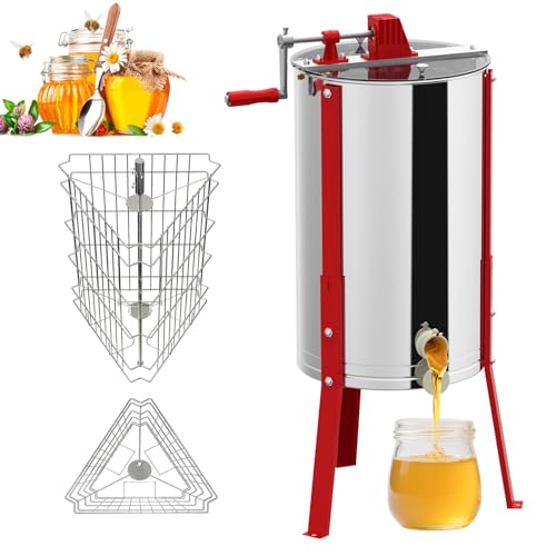 LZQ Extractor de miel manual de acero inoxidable con 3 marcos, extractor de miel manual, extractor de miel, extractor de miel, extractor de miel, extractor de miel para apicultura, altura ajustable