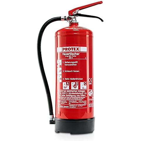 Pulver-Feuerlöscher - Protex Pulverfeuerlöscher - 6 Liter - für die Brandklassen ABC - Zertifiziert nach DIN EN 3 und CE - je 9,5 kg - mit praktischer Halterung - mit Prüfplakette - Made in EU Cover