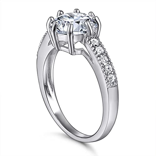 LOVECORE 2CT 925 Sterling SilverRound Cut Cubic Zirconia Classic Faux Diamond Dainty Promise Wedding Ring Engagement Ring for Women for Couples for Her Size 5-92