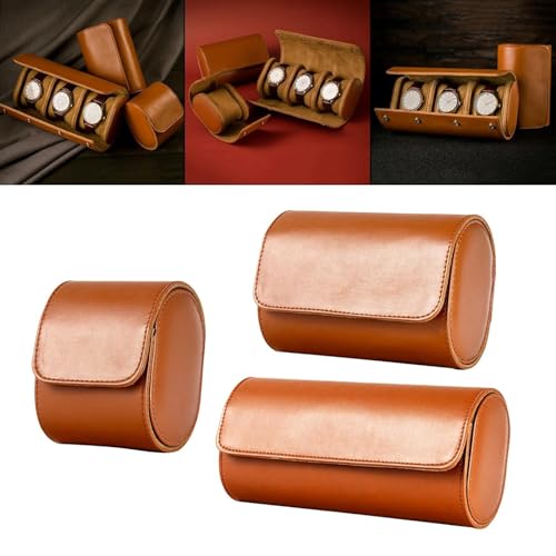 Image of Zollyss Zolyss Luxury Watch Travel Case, Brown Leather, Roll Organizer with Snap Closure (2 Slot)