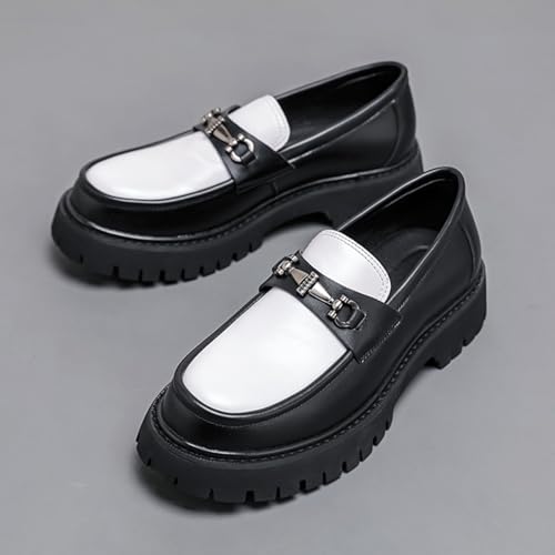 Image of Mens Patent Leather Slip-On Platform Dress Horsebit Loafer Low Heels Round Toe Non-Slip Penny Shoes for Formal Business Wedding
