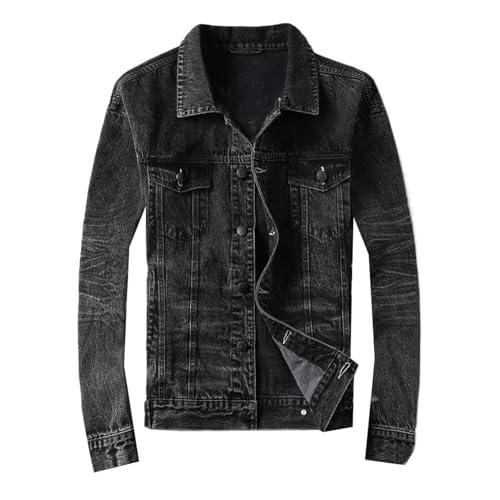 Veste en jean noire pour homme style vintage blouson ample décontracté GUOYUXIAO