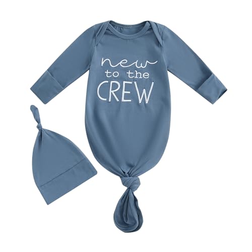 Image of Newborn Boy Knotted Gown Coming Home Outfit Baby Infant Sleeper Outfits Cute Baby Fall Winter Pajamas with Hat