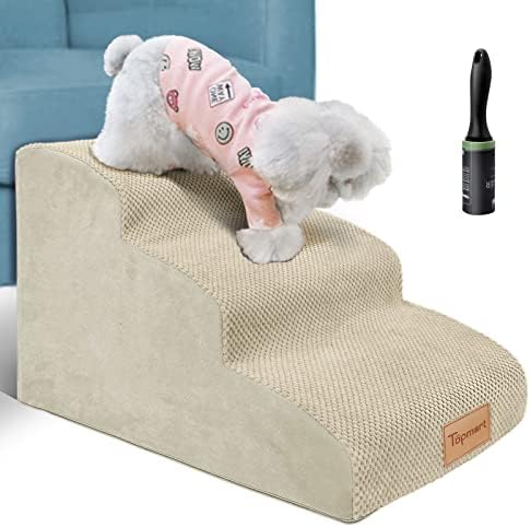 Topmart 3 Tiers Foam Dog Ramps/Steps,Non-Slip Dog Steps with Waterproof Cover,Extra Wide Deep Dog Stairs,High Density Foam Pet Stairs/Ladder,Best for Older Dogs,Cats,Small Pets