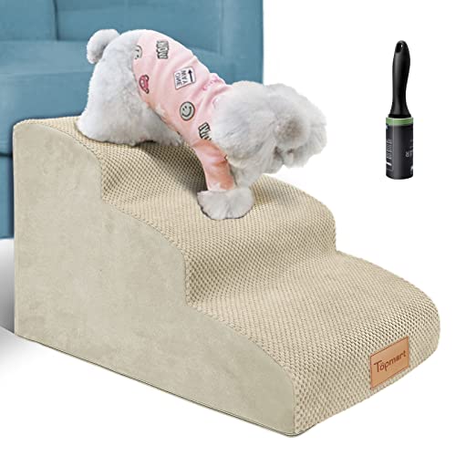 Topmart 3 Tiers Foam Dog Ramps/Steps,Non-Slip Dog Steps With Waterproof Cover,Extra Wide Deep Dog Stairs,High Density Foam Pet Stairs/Ladder,Best For Older Dogs,Cats,Small Pets #TOP15