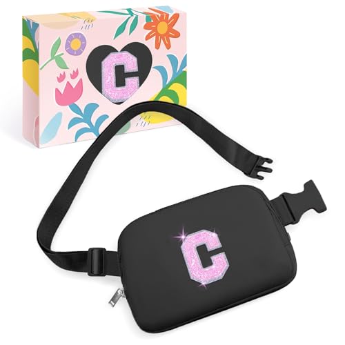 Image of COSHAYSOO Initial Letter Fanny Pack for Girls Personalized Valentines Birthday Gifts for 6 7 8 9 10 11 12 Year Old Teen Girl Tweens Preteens, Fashion Belt Bag Crossbody Purse Black C