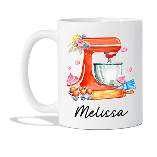Personalized Baker Ceramic Mug with Name - Baking Mugs - Customized Pastry Chef Coffee Mug Gift for Baker - Custom Baker Cup - Chef Porcelain Mug - Baking Present - White Cups 11oz or 15oz