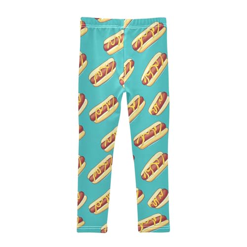 Hot Dogs Girls' Leggings Toddler Doodles Turquoise Kids Yoga Pants Dance Active Tights 4T2