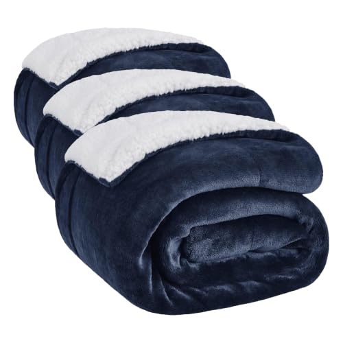 Image of Bedsure GentleSoft Sherpa Fleece Twin Size Blanket for Couch, Non-Heated, Thick and Warm Throw for Women and Men, Soft Fuzzy Plush Heavy Twin Blanket for Winter, Navy, 60x80 Inches (Pack of 3)