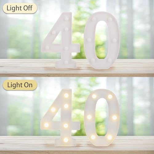 Image of LED Light Up Numbers, Marquee Number Sign for 40th Birthday Decor(40) | Battery Powered LED Lighted Numbers, Marquee Light Up Sign for Birthday Party Centerpieces Home Wall Decor Night Light