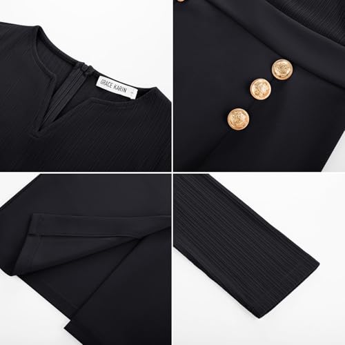 Image of GRACE KARIN Women's 2026 Fall Henly V Neck Business Work Dress Long Sleeve Bodycon Midi Elegant Office Sheath Dress