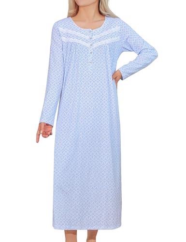 Image of IZZY + TOBY Nightgowns for Women Long Sleeve Soft Cotton Long Warm Nightdress Kintted Night Gown