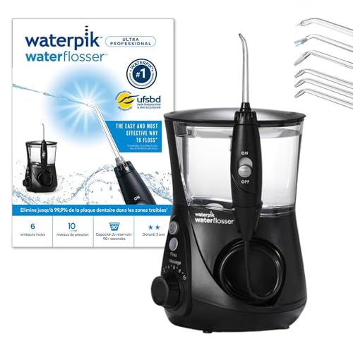 Waterpik - Hydropulseur Ultra Professional, Jet Dentaire avec 7 Embouts et 10 Niveaux de Pression, Élimine la Plaque, Noir (WP-662EU)