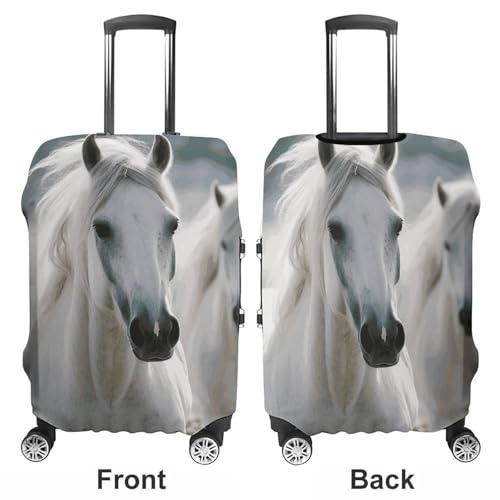 White Horses Printed Luggage Cover Protector, Fits 18-32 Inch Luggage3