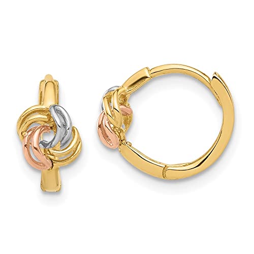 Diamond2Deal 14K Two-Tone Gold With White Rhodium Love Knot Hinged Huggie Hoop Earrings For Women (L-11.25Mm W-5.7Mm) #TOP10